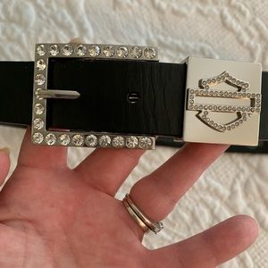 Harley Davidson black belt with rhinestone buckle
